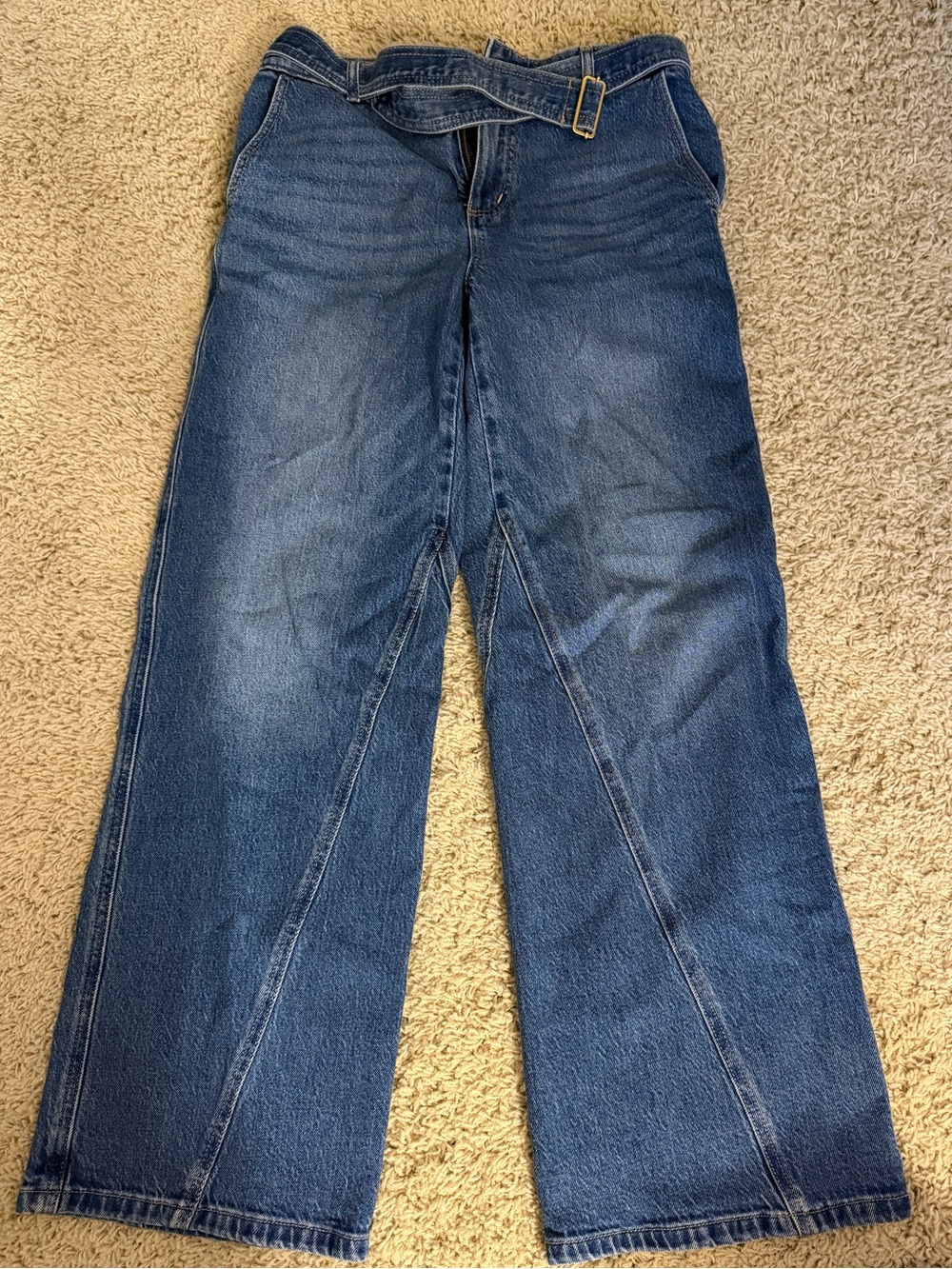 LOFT - Belted Slim Wide Leg Jeans in Bright Medium Stone Wash - size 26